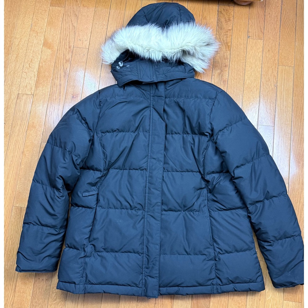 LL Bean Ultrawarm Down Jacket Womens XL‎ Black Hooded Faux Fur Parka 234009